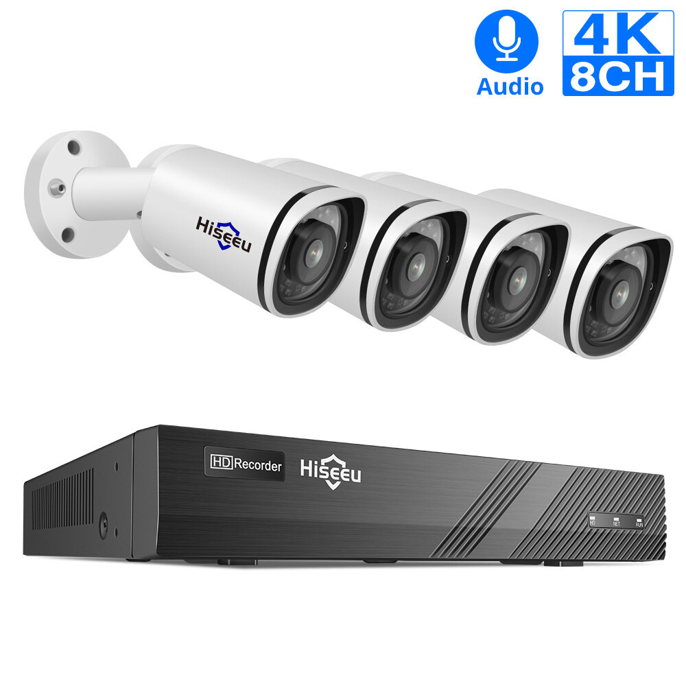 Hiseeu 4K 8MP 8CH NVR POE IP Security Surveillance Camera System Kit Set CCTV Outdoor Home Waterproo