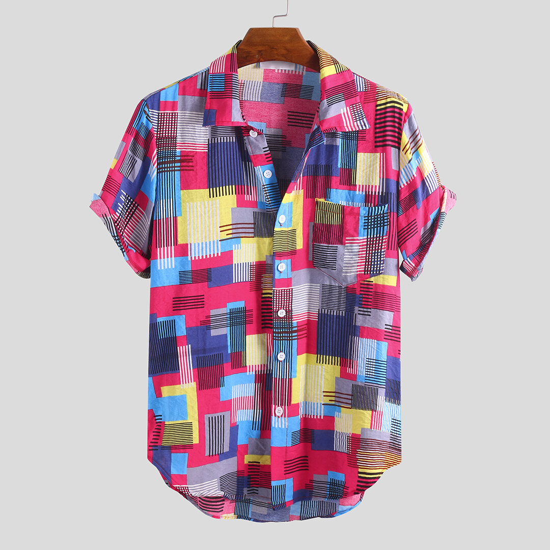 Mens summer colorful plain printed pocket casual shirts Sale - Banggood.com