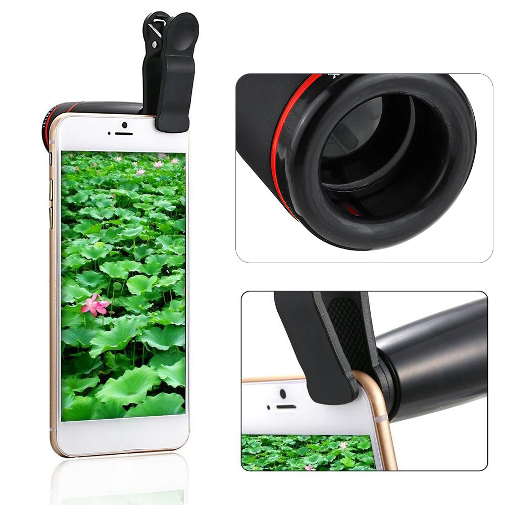 Draagbare 8X 12X Telelens Lenskit Groothoek Macro Fish Eye Lens met Selfie Stick Monopod