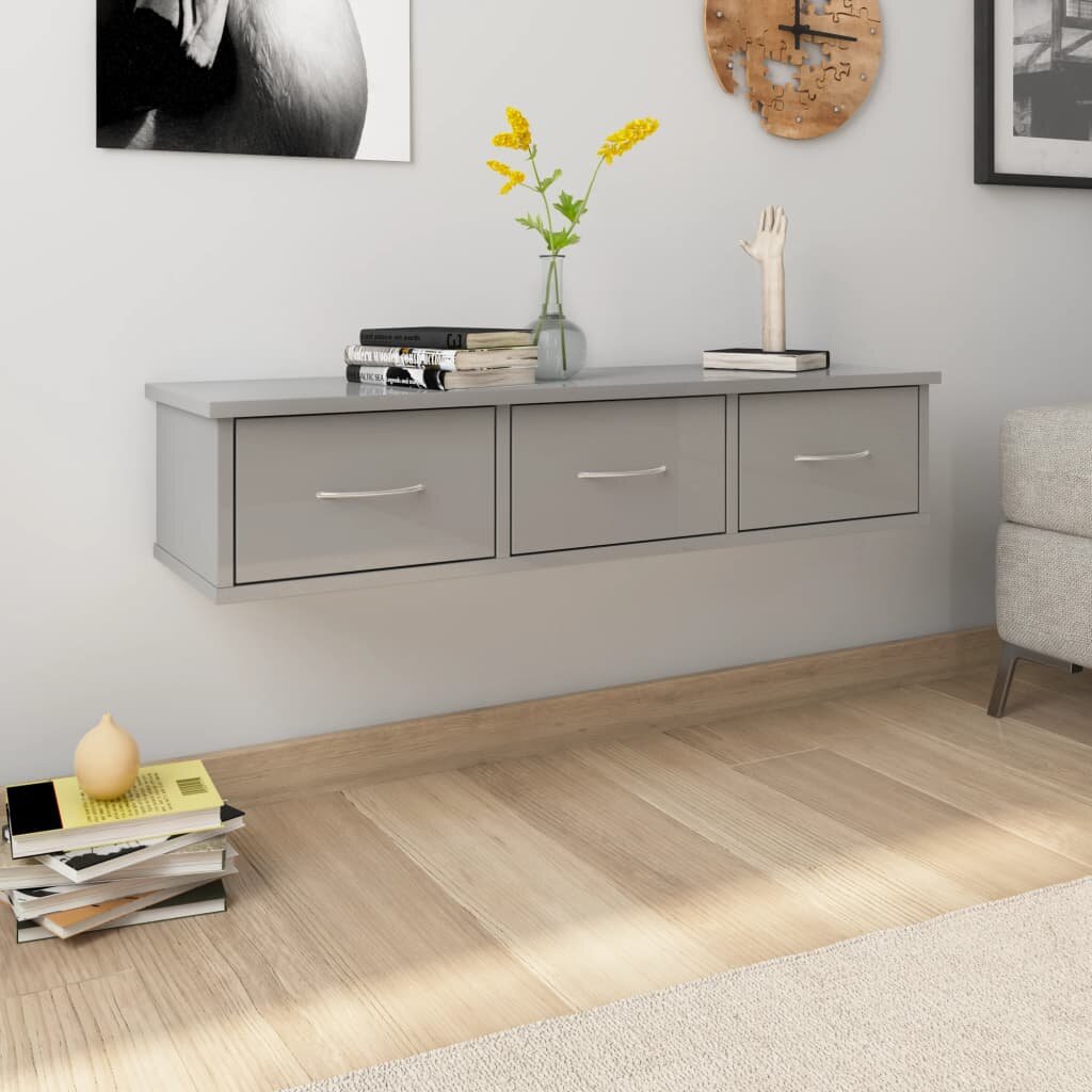 

Wall-mounted Drawer Shelf High Gloss Gray 34.6"x10.2"x7.3" Chipboard