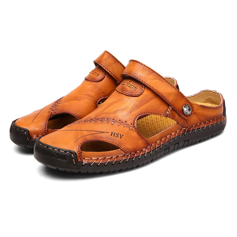 Menico Men Hand Stitching Hollow Out Leather Sandals