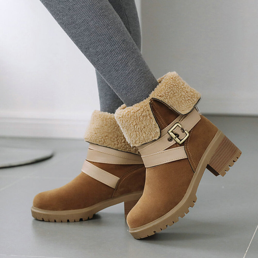 Grote maat Dames Casual Two Ways Comfy Chunky Heel Winter Snowboots