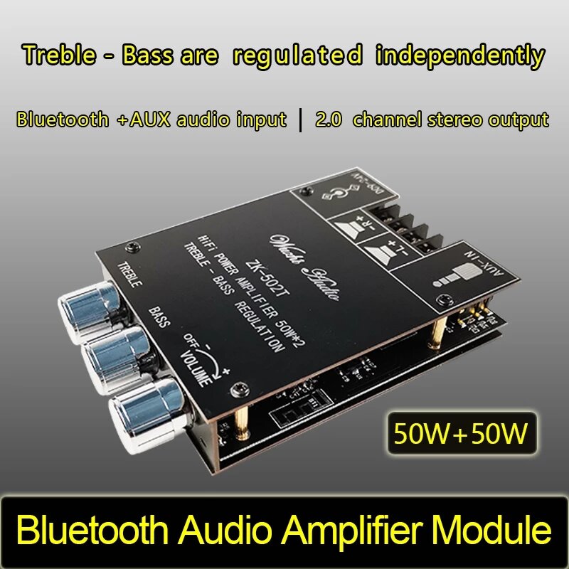 

ZK-502T TPA3116D2 2*50W Bass AMP bluetooth 5.0 Subwoofer Amplifier Board 2.0 Channel High Power Audio Stereo Amplifier B