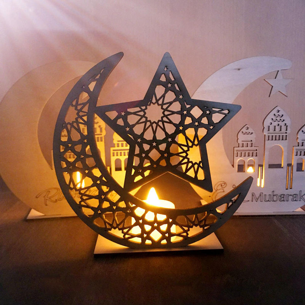 Houten doe-het-zelfdecoraties Islamitisch paleis Eid Al-Fitr Mubarak Gifts Home Ornament