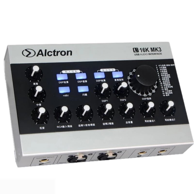 Alctron U16K MK3 USB Audio-opname Microfoon Externe DSP Geluidskaart Versterker RCA Kabel voor PC Mo