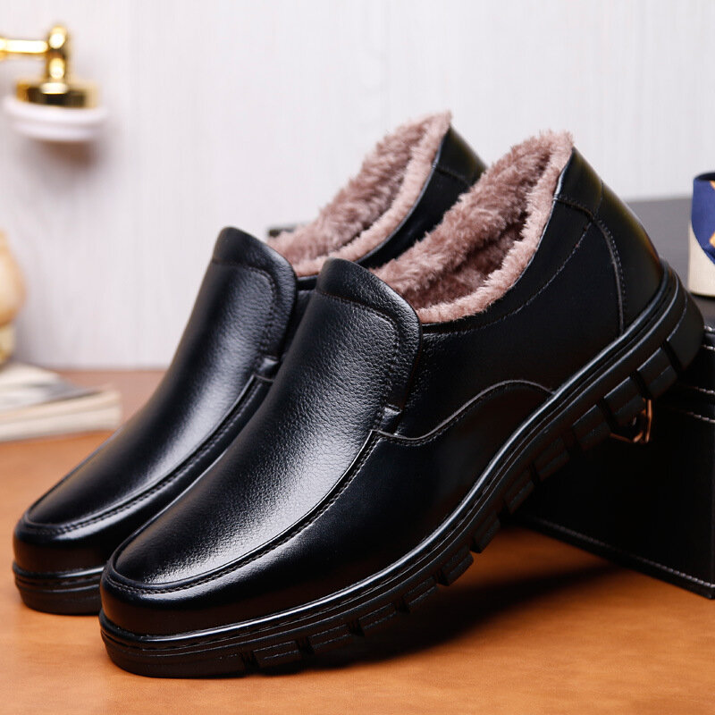 Heren rundleder warm gevoerd casual Soft zool antislip zakelijke schoenen