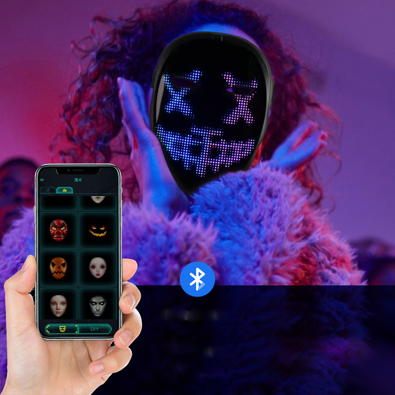 

Halloween Full-Color LED Face-Changing Glowing Mask APP Control DIY Shining Mask For Ball Festival DJ Party Christmas Ma