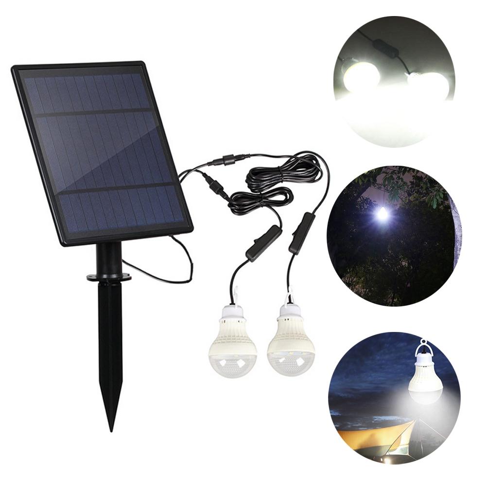Solar Panel 2pcs LED Bulb Kit WaterproofLight Sensor Outdoor Camping Tent Fishing Emergency Lamp