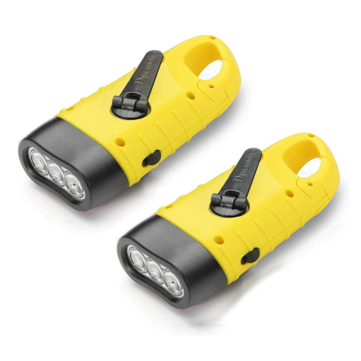 2 stuks gele handslinger zaklamp op zonne-energie noodzaklamp oplaadbare dynamo met quick snap clip 