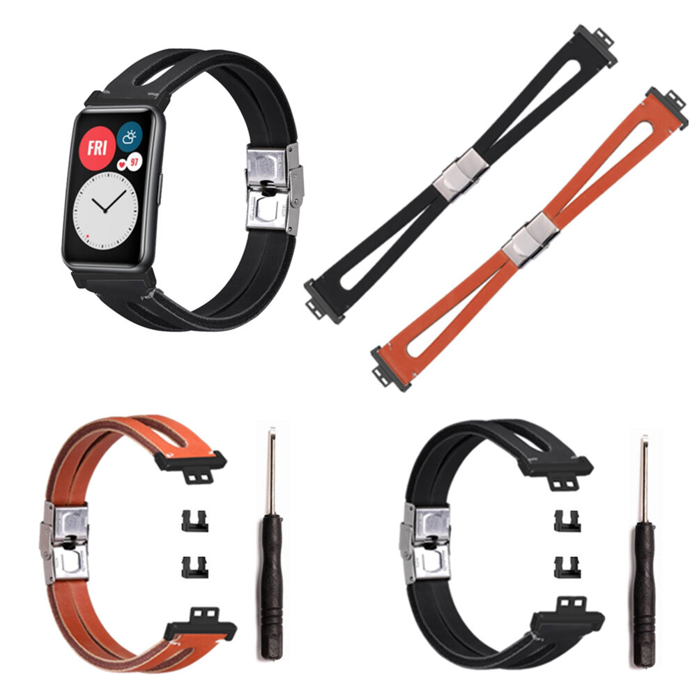 Bakeey Retro handgemaakte lederen horlogeband vervangen voor Huawei Watch Fit