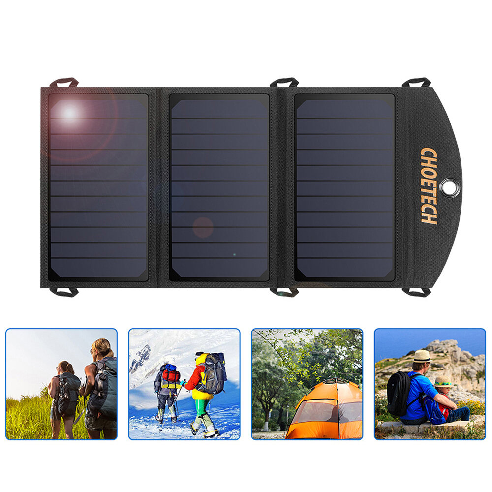 [US Direct] CHOETECH 19W Solarpanel Dual USB Port Wasserdichtes, leichtes Telefonladegerät Outdoor Camping Reisen