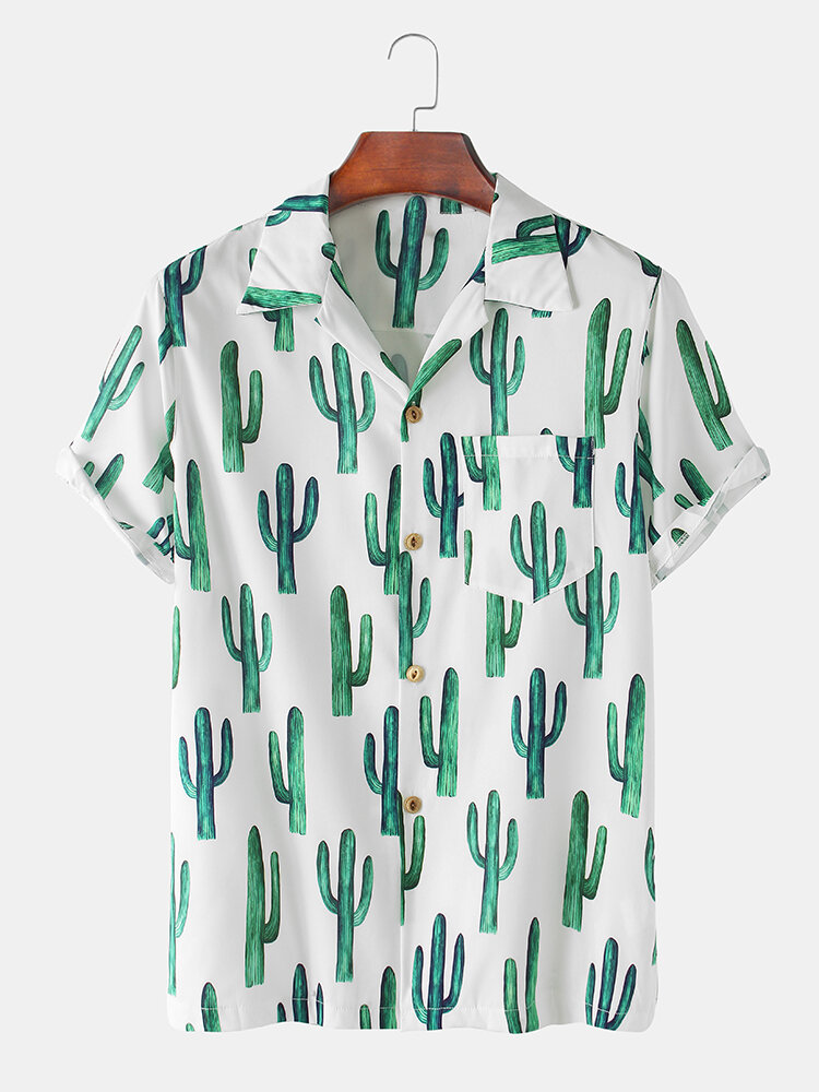 Tropische Cactus Print Hawaii Beach herenoverhemden met korte mouwen