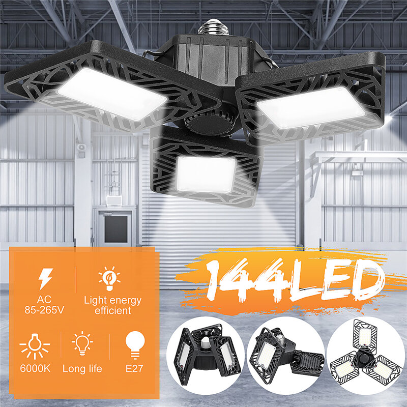 E27 60W LED Garage Lamp Light Bulb Deformable Panels Ceiling High Bay Lighting for Indoor Parking AC