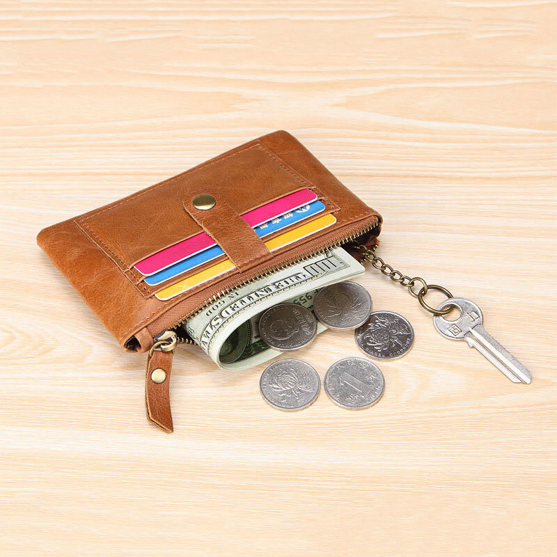 

Мужской кошелек Натуральная Кожа RFID 3 слота для карт Ретро брелок для ключей