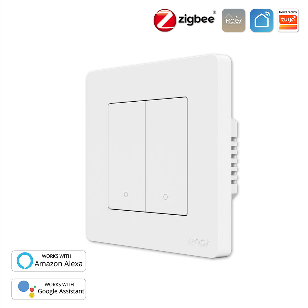 

MoesHouse Tuya Smart Zigbee3.0 Push Button Switch 2Gang Remote Smart Life APP Control Timing Function Voice Control Work
