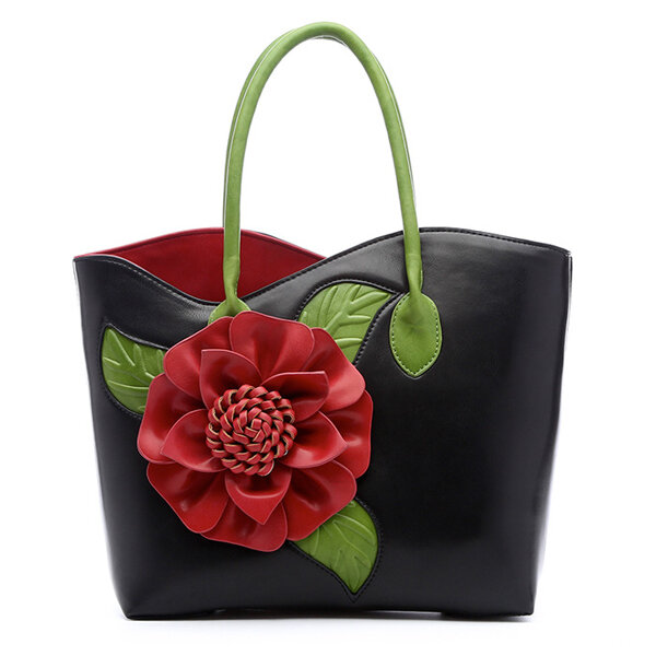 Women PU Leather Flower Decoration Elegant Handbag Sling Bag National Style Tote...