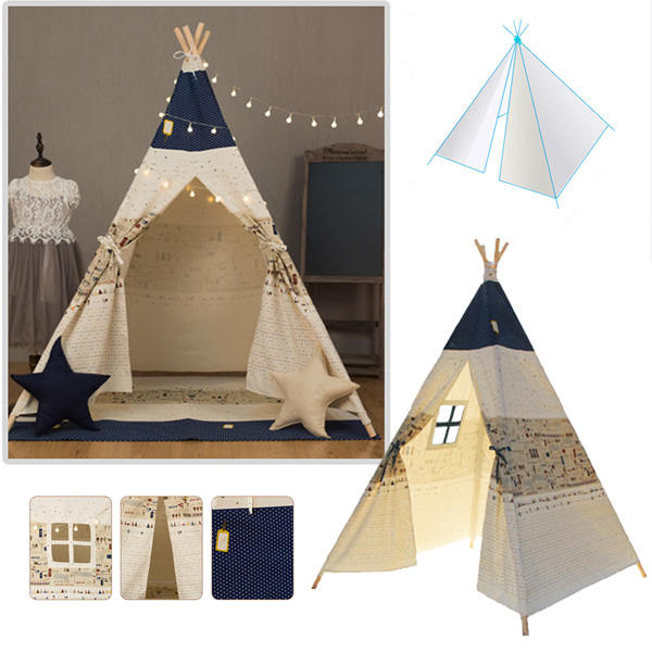 120 x 120 x 160cm Children Game Tent Foldable White and Blue Ribbon Pattern Teepee
