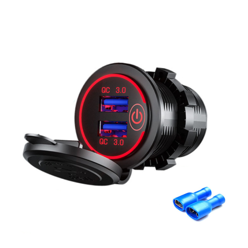 12-24V QC 3.0 Fast Dual USB Charger Touch SwitchWaterproof Accessory For Motorcycle Car Truck Boat