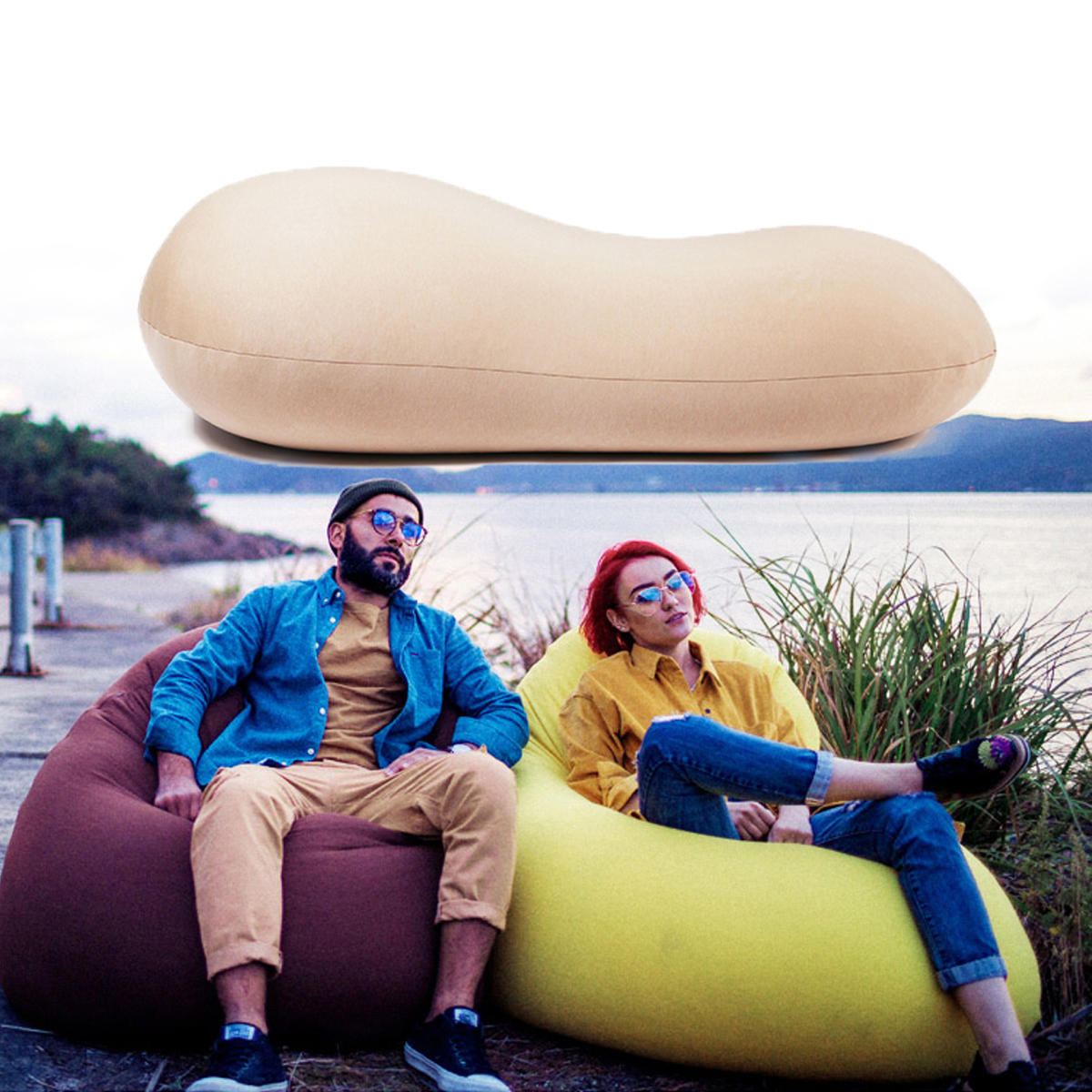 Sofá de saco de feijão portátil de 125x60cm para adultos e crianças, cadeira de praia, espreguiçadeira, sofá-cama ao ar livre para viagens