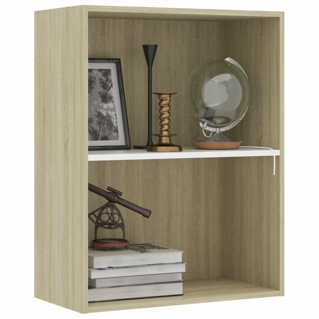 2-Tier Book Cabinet White and Sonoma Oak 23.6