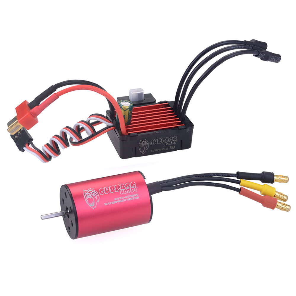 Surpass Hobby Diamond Seriers Waterproof 2435 4500KV Brushless Motor with 25A ESC for 1/16 RC Vehicl