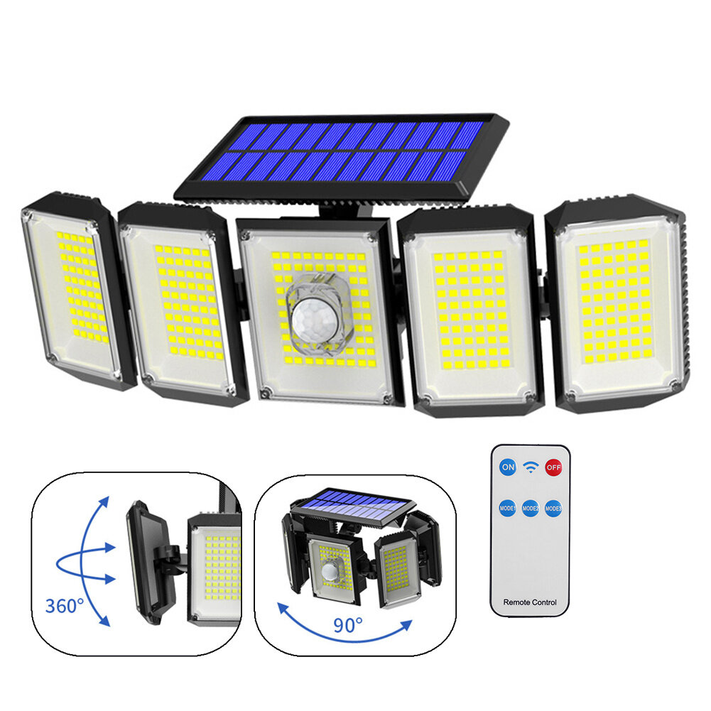 300 luzes solares LED externas com sensor de movimento de ângulo amplo de 270 graus e 3 cabeças ajustáveis para quintal, pátio, jardim e varanda