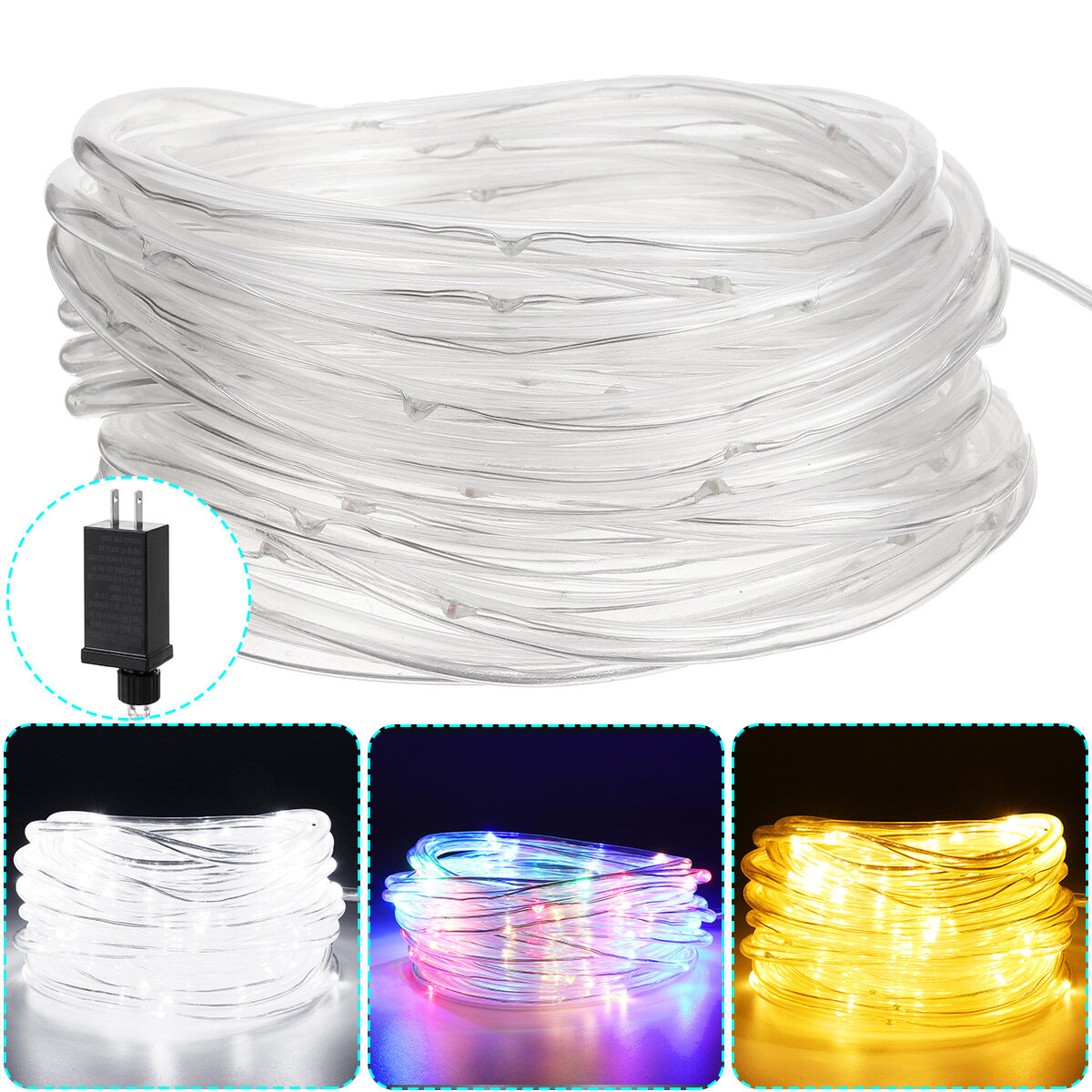 10M 100LED Outdoor Tube Rope Strip String Light RGB Lamp Xmas Home Decor Lights with US Plug