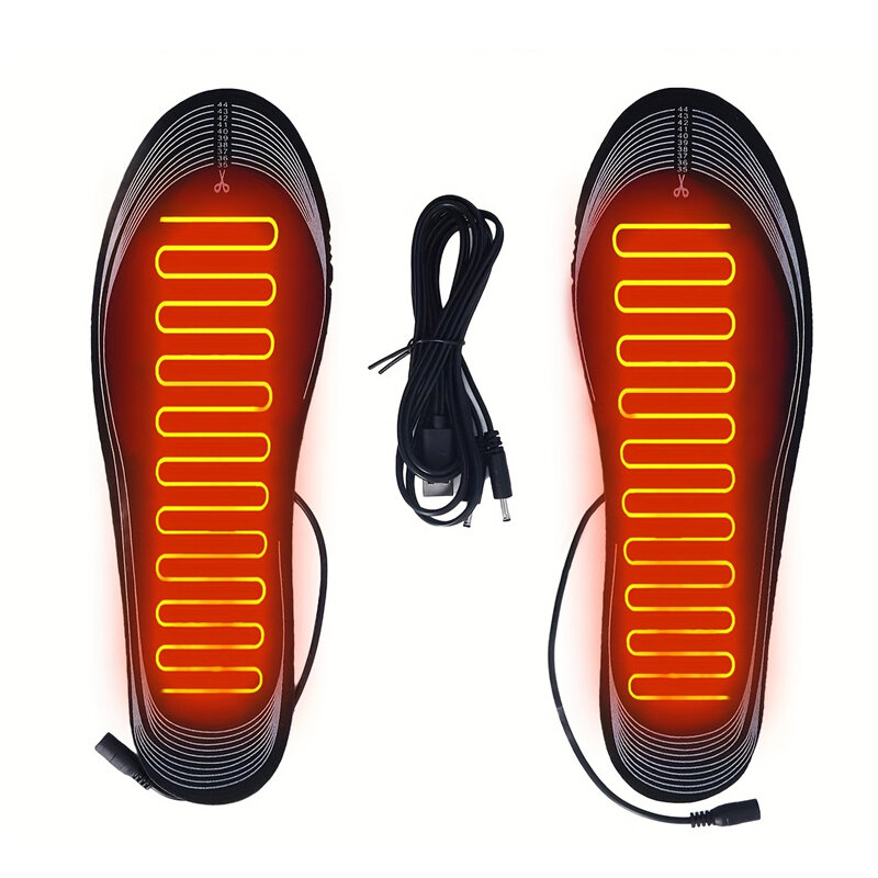 TENGOO 1Pair Electric Heated Insoles Croppable Thermal Comfortable USB Rechargeable Insoles for Winter Outdoor Skiing