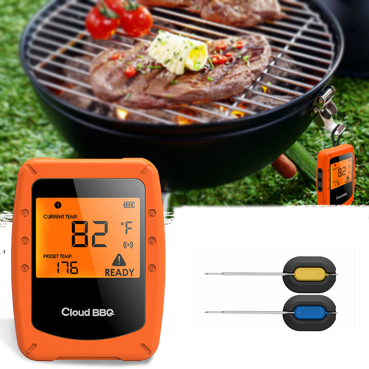 2 sondes sans fil intelligent barbecue thermomètre four viande nourriture bluetooth Wifi pour IOS Android