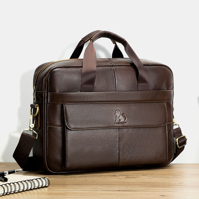 Men Vintage Wear Resistant Briefcase Laptop Bag Genuine Leather Large Capacity Crossbody Bag Handbag