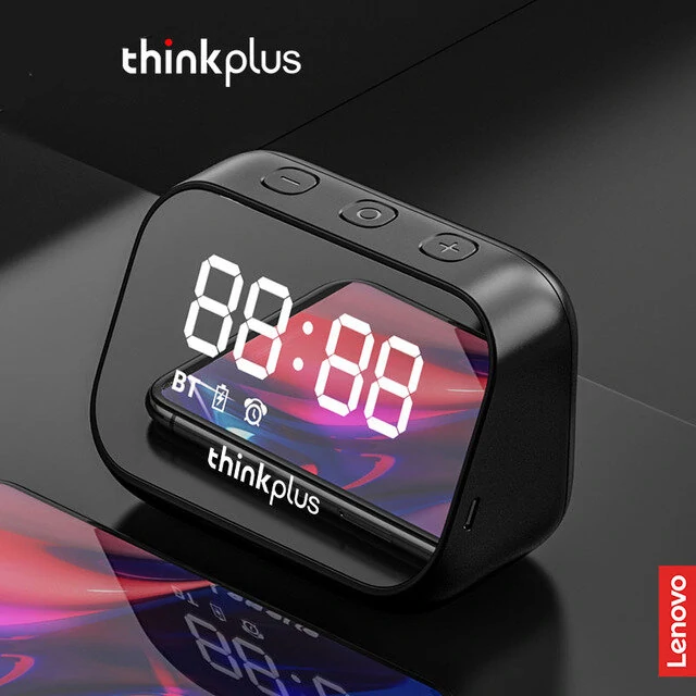 Lenovo thinkplus TS13 Speaker Alarm Clock Mirror Wireless Bluetooth Speaker LED Digital Stereo Desktop - White