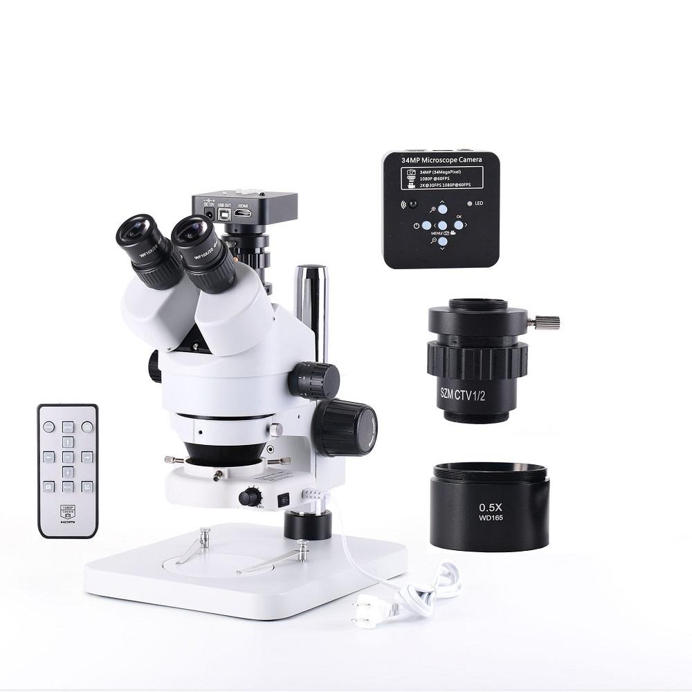 34MP 2K HD USB-microscoopcamera met 56 LED-licht Trinoculaire stereomicroscoop Zoom 7X-45X Reparatie