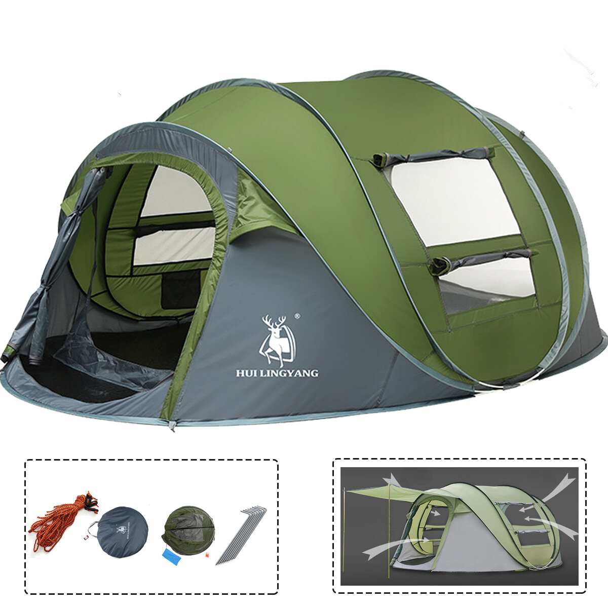 Outdoor 3-4 Persons campeggio Tendalino apertura automatica a singolo strato Baldacchino impermeabile anti-UV