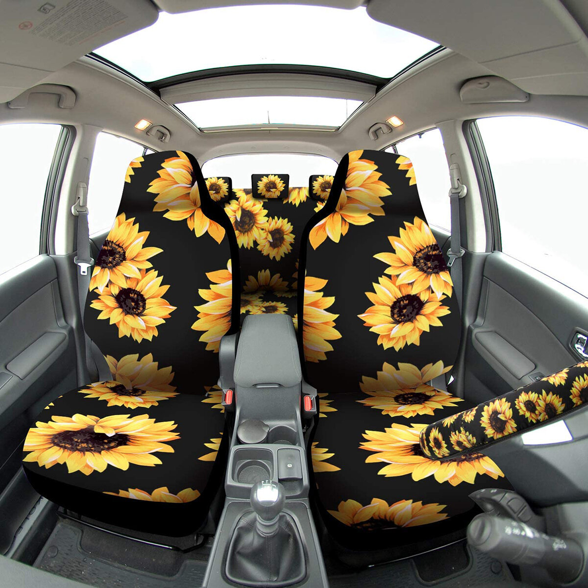 Universele volledige set autohoes Mode zonnebloem autostoelhoes met veiligheidsgordel