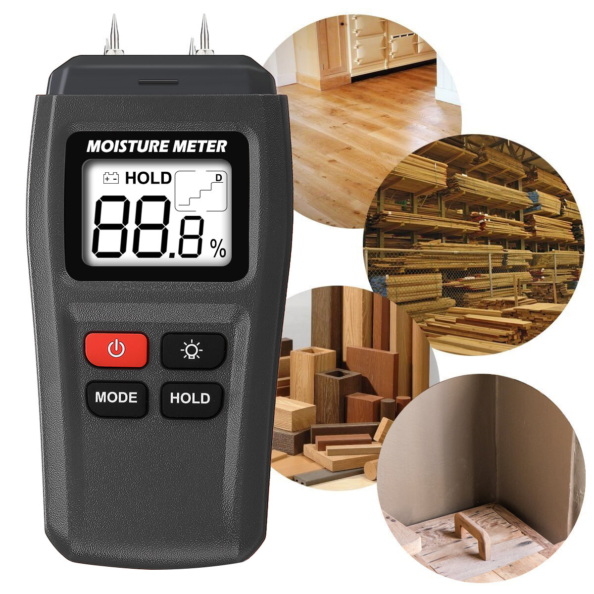 Mt15 0 - 99.9% lcd digital display needle type wood moisture meter with backlight function