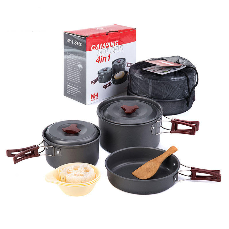 Naturehike NH15T203-G 4 in 1 Picnic Cookware Set Outdoor Portable Camp Tableware For 2-3 Persons
