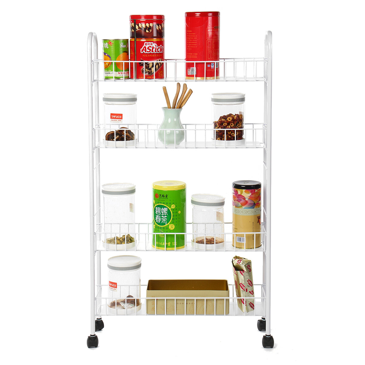 4 Layer Movable Storage Rack with Wheels Refrigerator Gap Cart Saving Space for Multipie Applications