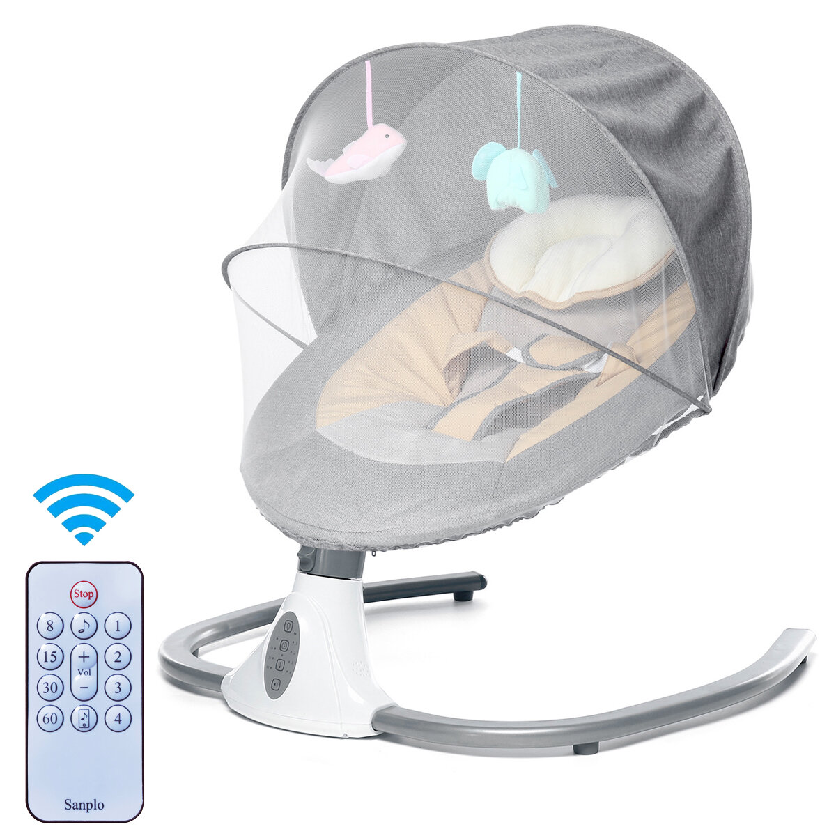 Smart Bluetooth Electric Baby Swings Remote Control Four-gear Adjustment Infant Comfort Crib Timing 