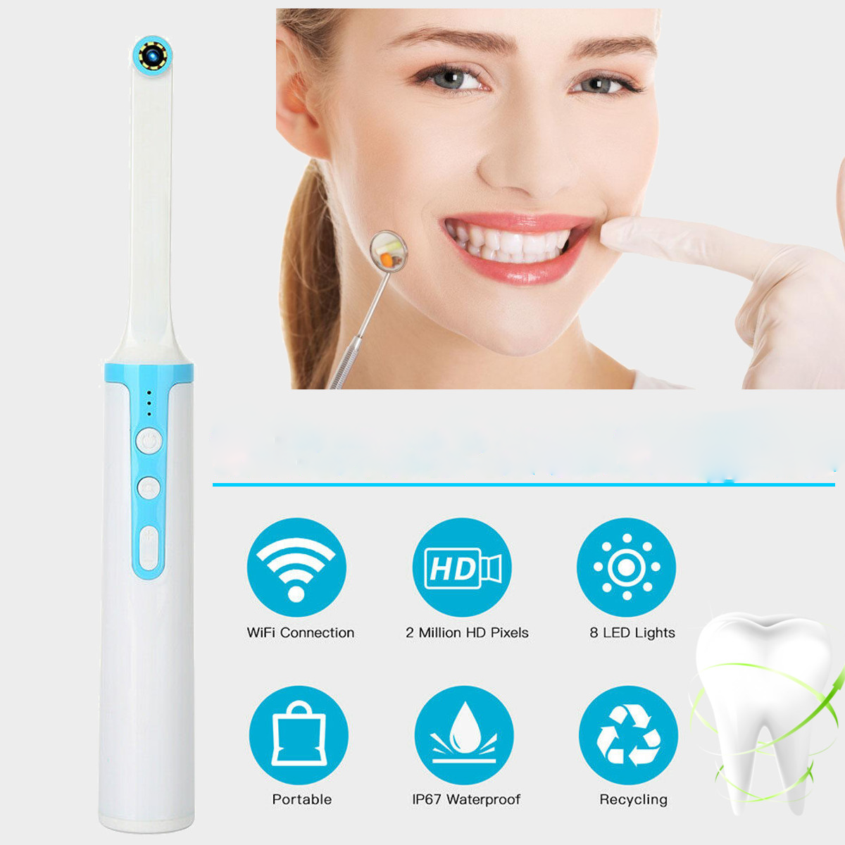 

Wireless WiFi Oral Dental Camera 1080p HD Intraoral Endoscope Adjustable 8 LED Light USB Cable Mouth Inspection for Dent