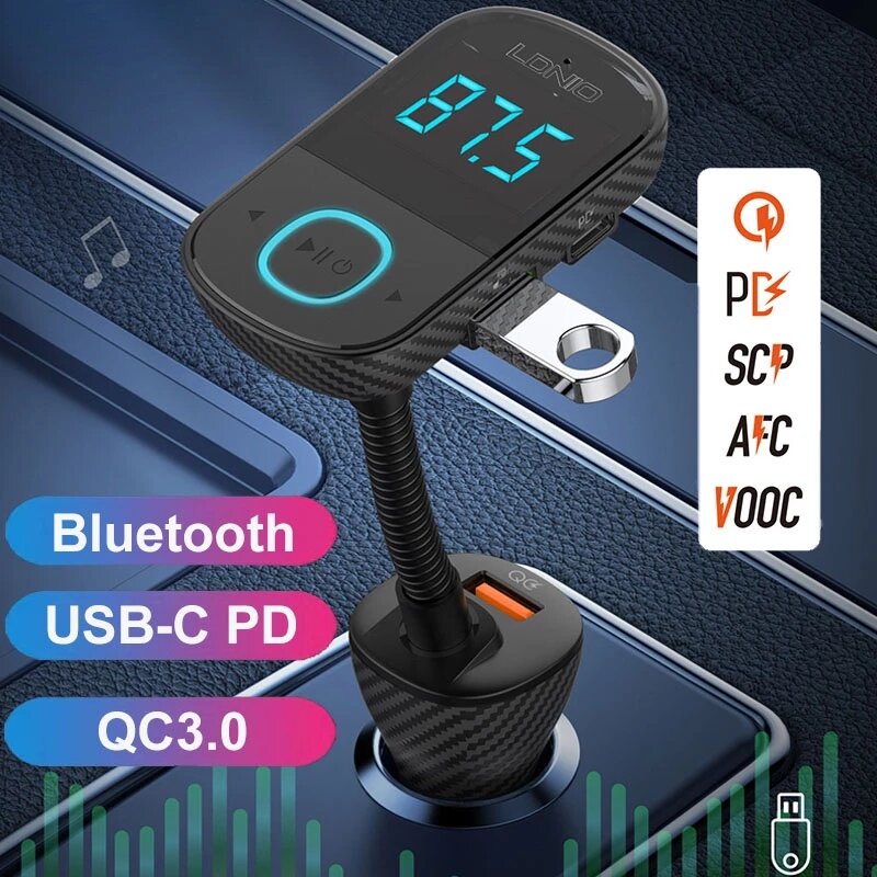 

LDNIO Car Dual USB QC3.0 + PD Charger Wireless bluetooth 5.0 FM Transmitter Handsfree Car Kit MP3 Audio Player Support A
