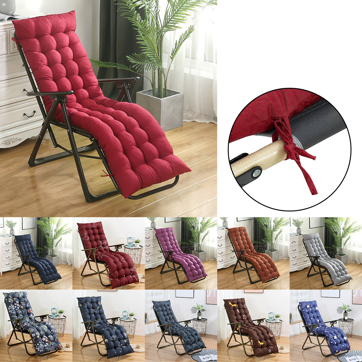 Universal Lounge Chaise Chair Cushion Tufted Soft Comfort Deck Chaise High Back Cushion Outdoor Indo