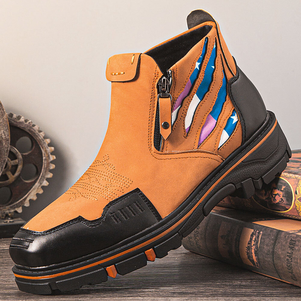 Men Leather Breathable Soft Sole Comfy Platform Zipper Casual Ankle Boots