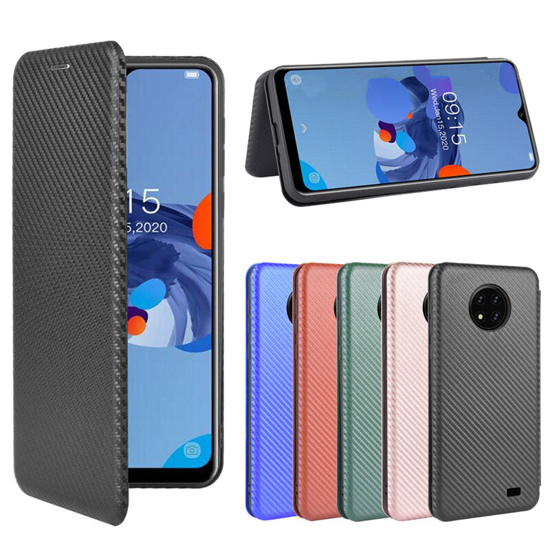 Bakeey for Oukitel C19 Case Carbon Fiber Pattern Flip with Card Slot Stand PU Leather Shockproof Ful