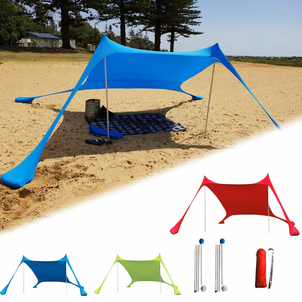 光沢と屋外キャンプ用の砂袋アンカー付きの軽量UV防止サンシェードテント、210x210x160CMの家族用ビーチサンシェード。