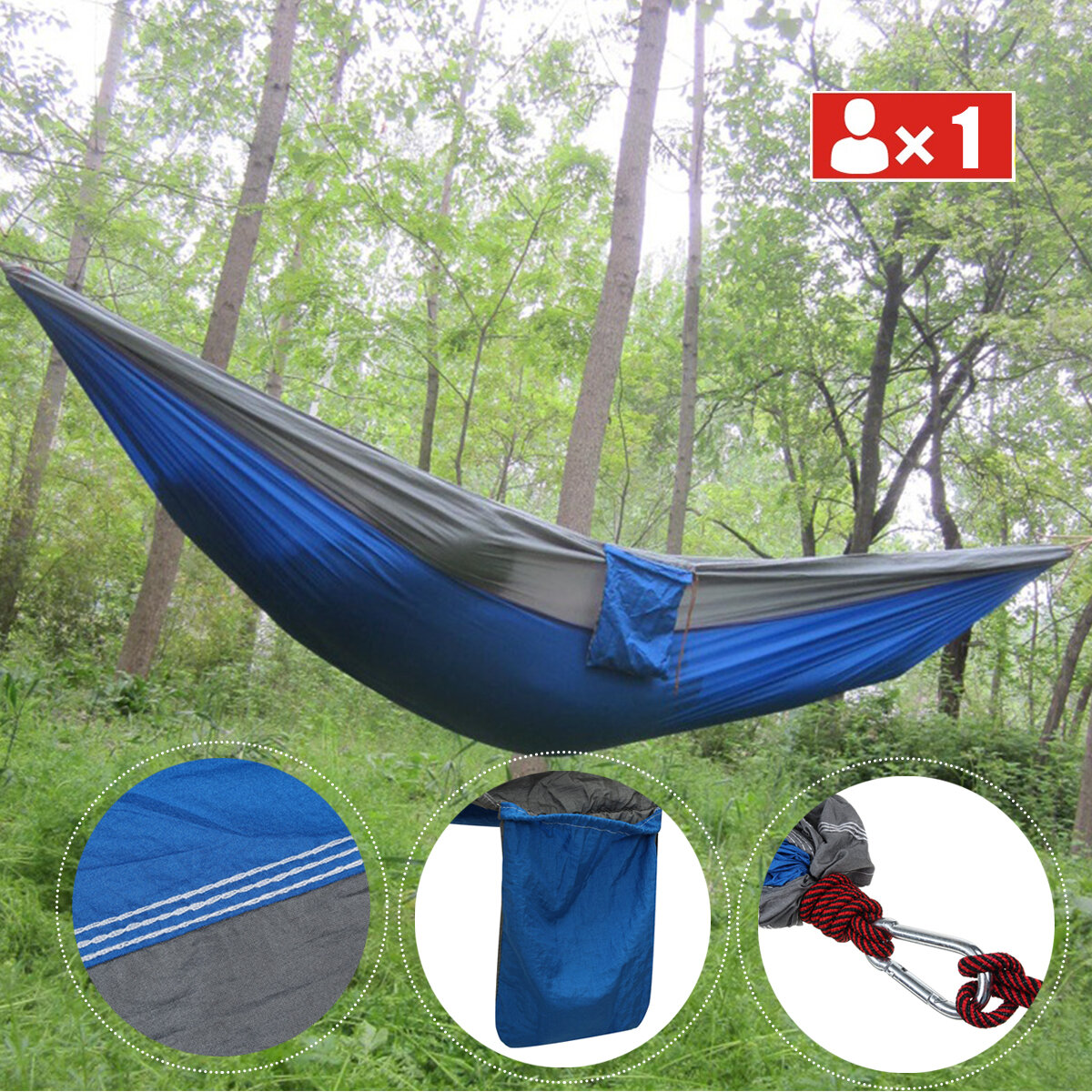 Single People Hanging Swing Bed Camping Hammock Outdoor Garden Travel with Storage Bag Carabiner Max Load 300kg