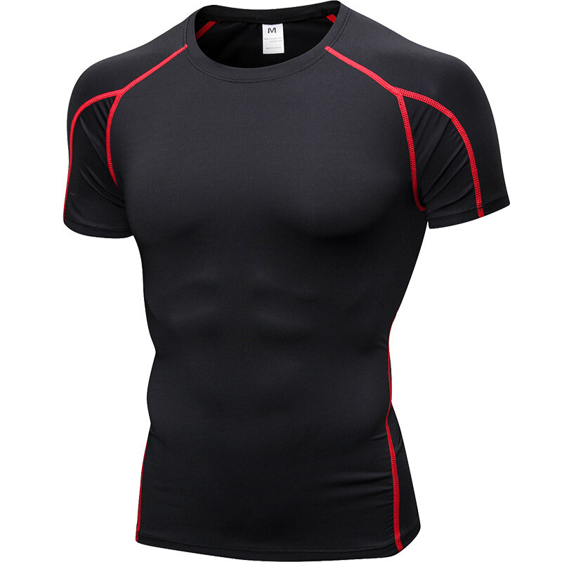 Мужчины с коротким рукавом для бега Рубашка Quick Dry Training T Рубашка Фитнес Рубашка Спортивные топы Tight Tees Спортзал Одежда Спортивная одежда