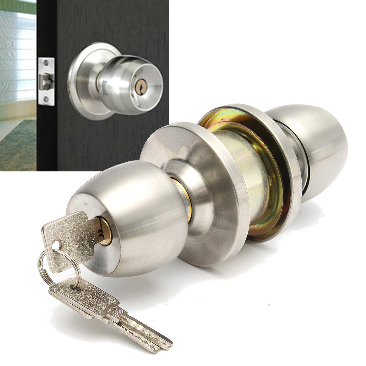 Roestvrij stalen ronde deurknoppen Handvat Entree Interieur Passage Slot Entry met sleutel