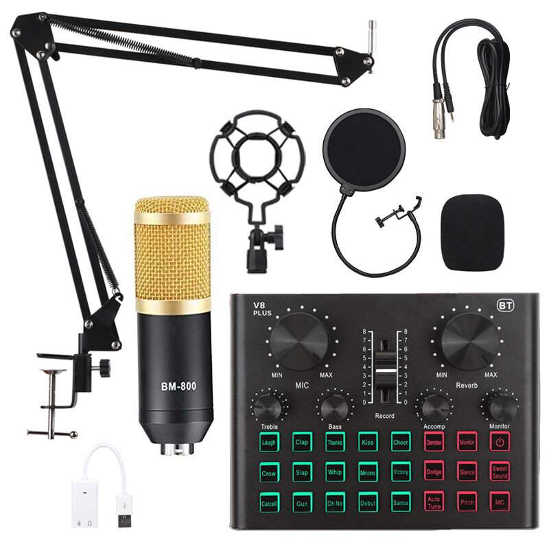 BM800 Pro Condenser Microphone Kit with V8 Plus Muti-functional Bluetooth Sound Card