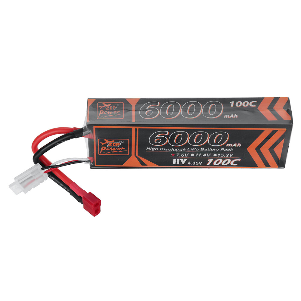 ZOP Power 7.6V 6000mAh 100C 2S LiPo-batterij T Deans-stekker voor RC-auto