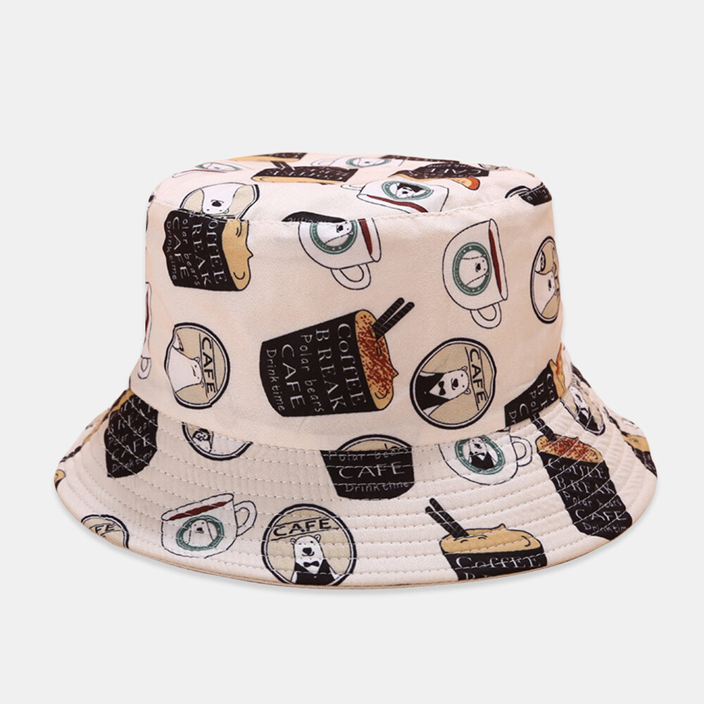 Unisex Printed Coconut Double-sided Usable Bucket Hat Outdoor Sunscreen Visor Fisherman Hat